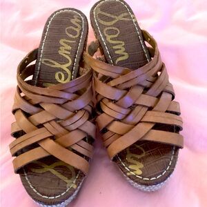 Sam Edelman Tan Strappy Platform wicker sandals 7.5